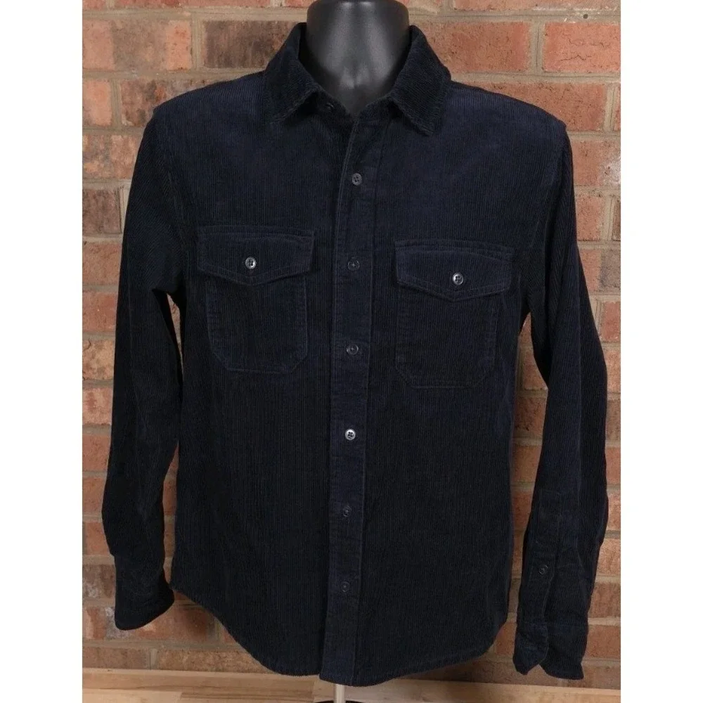UNTUCKit Mens Small Navy Blue Corduroy Button Down Shirt Jacket Long Sleeve